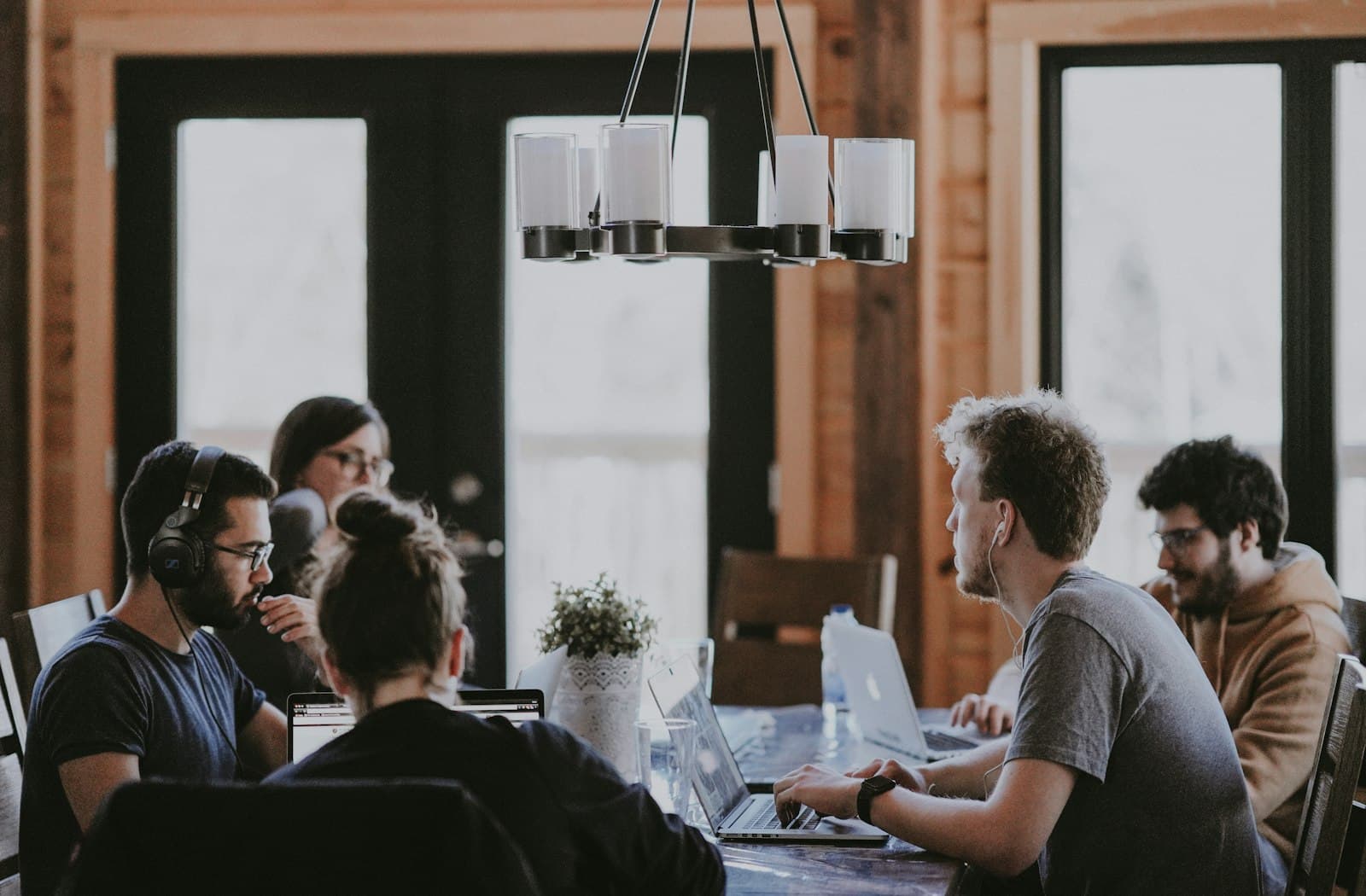 A team working together in an open-plan office.
