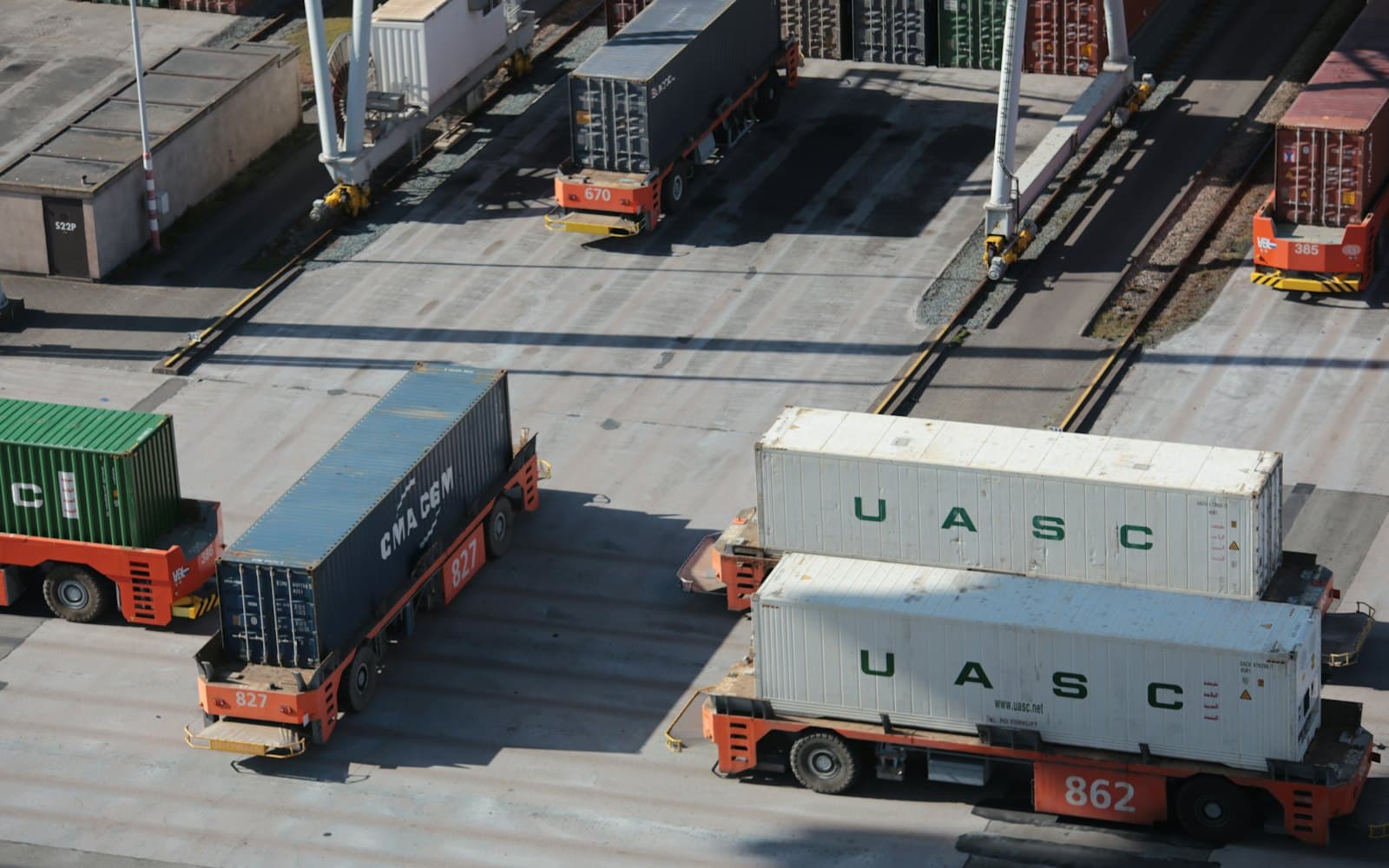 Container handling at a freight terminal.