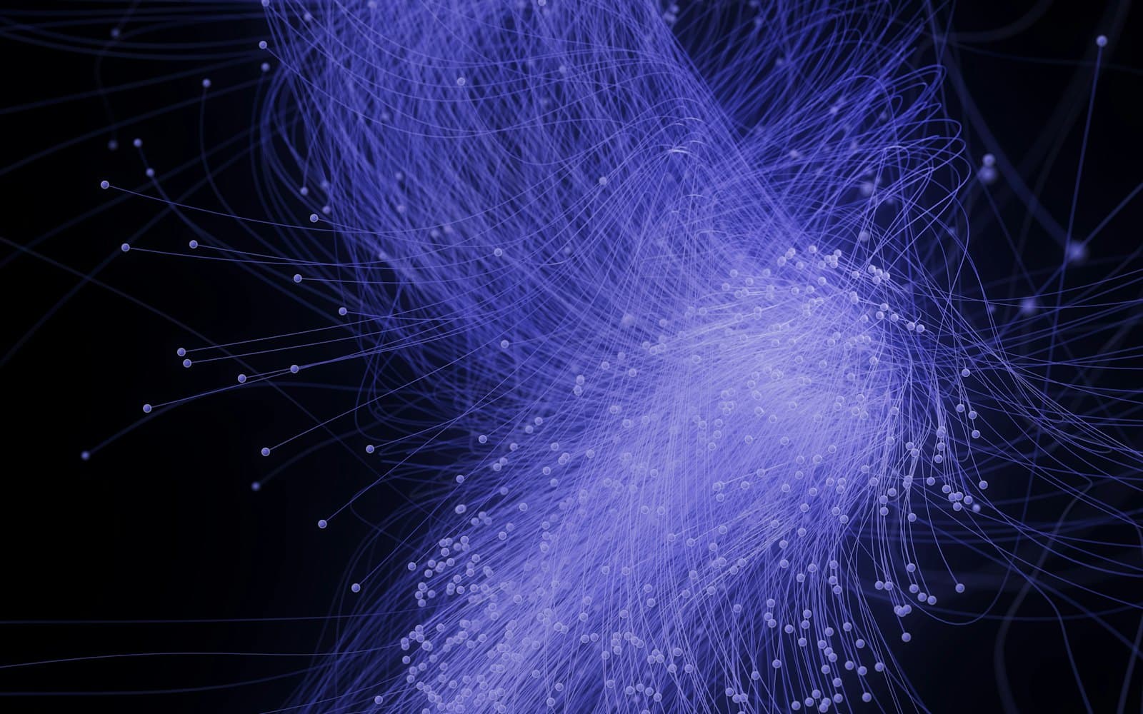 An abstract network of connected points converging into a single dense core.
